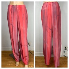 Vintage 100 Silk Pocket Pants Sz M Hand Painted Watercolor Stripe Pink Purple