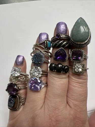 VINTAGE LOT 16 STERLING 925" ACCENT FASHION RINGS TESTED