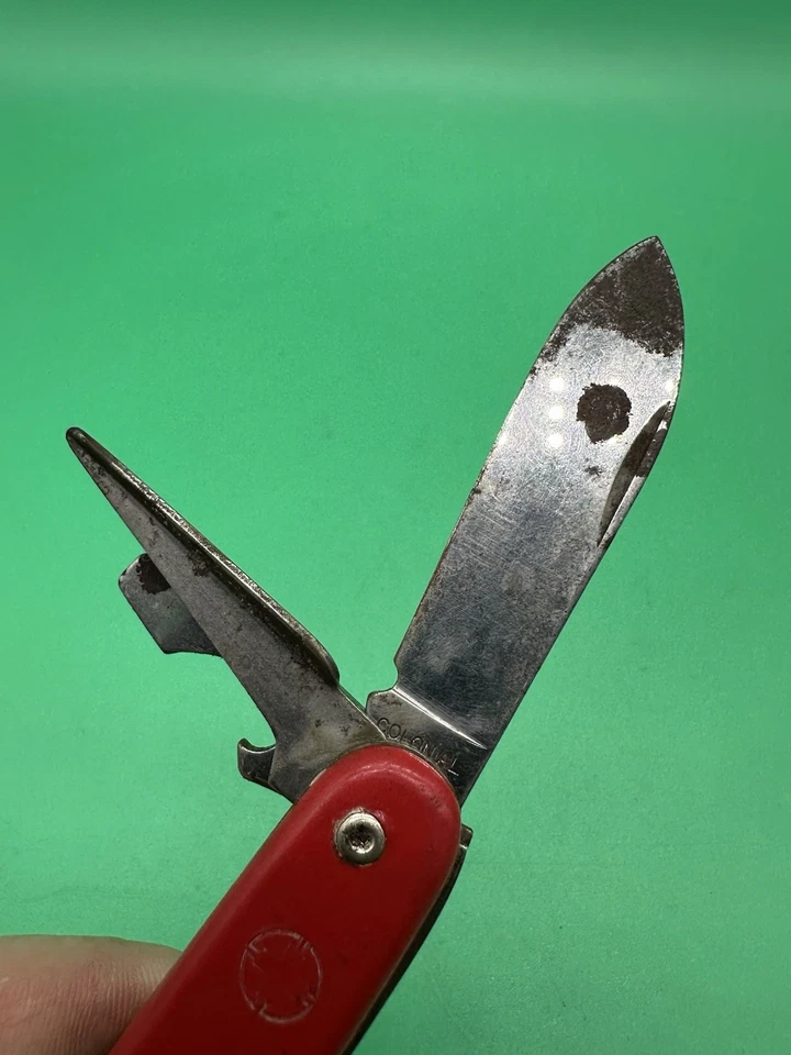 Navaja de bolsillo vintage colonial prov usa deportista multi cuchillo mango rojo Foto 4 de 4