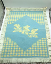 Vintage Babies Blue  Yellow Bunnies Baby Blanket 42" X 33"