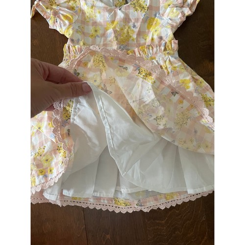 Haute Hippie Girls 2T Dress Yellow Pink Floral Spring Summer Short Sleeve Bow - Picture 2 of 6