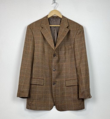 Mario Barutti 3 Buttons Blazer Jacket Mens Size 52 R42 Brown Wool Cashmere Check