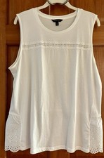 Banana Republic Sz L Eyelet Front Trim, 5 Scalloped Eyelet Back Hem S/L Top NEW