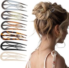 6Pcs French Hair Pins Set - Wavy U Shaped Tortoise Shell Retro Fork Hair Clips