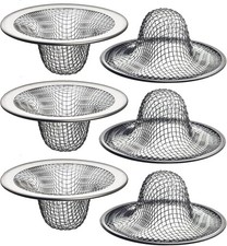 6 Pack 2.125" Top / 1" Basket- Mesh Sink Drain Strainer Hair Catcher Bathroom