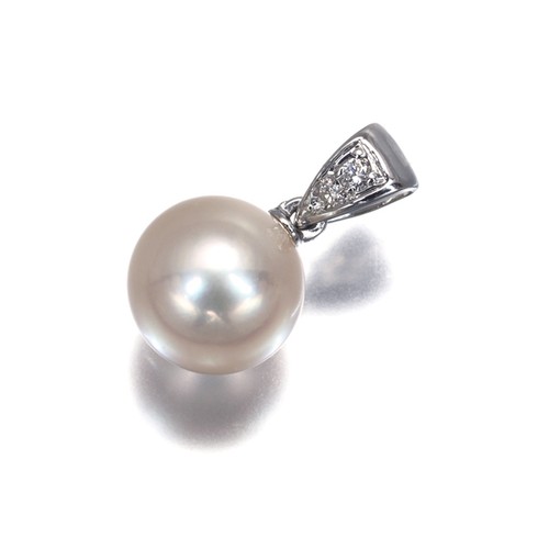 Auth Mikimoto Pendant Akoya Pearl 7.7mm Diamond Solitaire 18K 750 White Gold