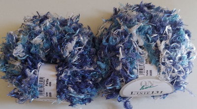ON LINE Linie 131 Fantasy yarn 2 skeins Blues and White Eylash 50 gram each, NEW