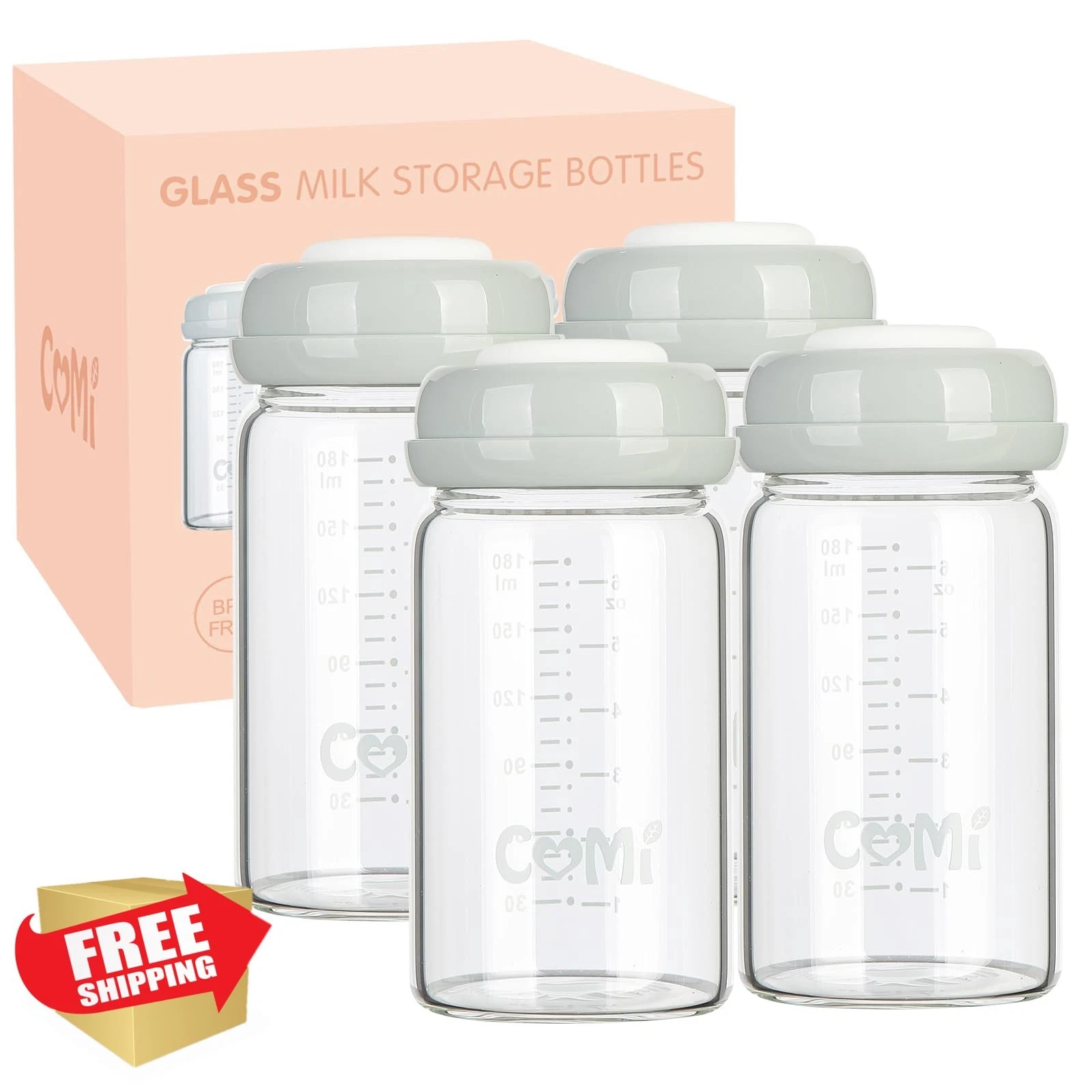COMI 6oz Natural Glass Baby Bottle 4 Gray