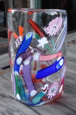 Signed Bruce Freund Millefiori & Cane Studio Art Glass Tumbler Murano Style