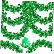 50FT St Patrick's Day Tinsel Garland Green Shamrock Tinsel Garland Clover