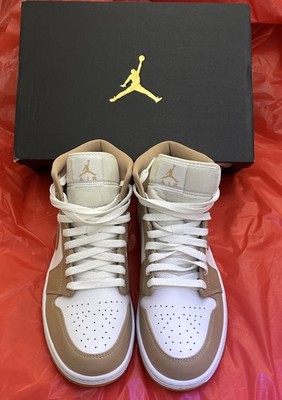 NIB Nike Air Jordan 1 Mid Tan Gum Hemp White 554724-271 Men's Size 10.