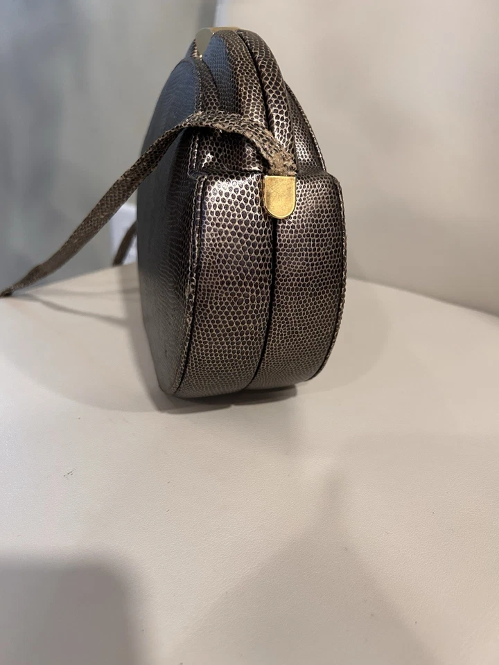 Bolso Bandolera Vintage Rodo Almeja Concha Dorado Piel Serpiente Estampado Foto 4 de 4