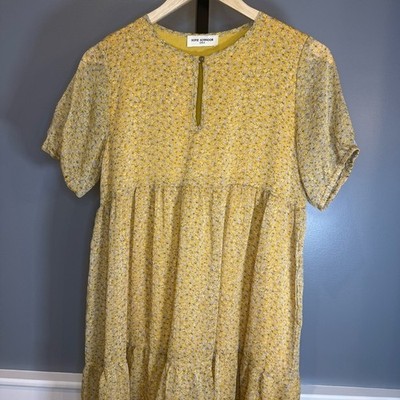 Sofie Schnoor Girls Yellow Floral Midi Dress Size 14Y Tiered Short Sleeve