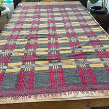 Lightweight Kilim Rug 41.5" x 73" Checkered Red Charcoal Yellow Floor Covering