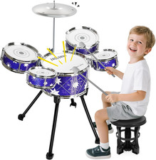 Upgraded Drum Set for Toddler Toy Ages 2-4 Kids Jazz Drums Kit with Stool Musica
