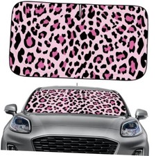 Pink Leopard Windshield Sun Shade, Foldable UV Protection Car Sunshade, Front