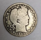 1893 P Barber Head Silver Half Dollar