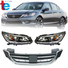 For Honda Accord 2013-2015 W/LED DRL Headlight&Front Upper Grille RH+LH Factory