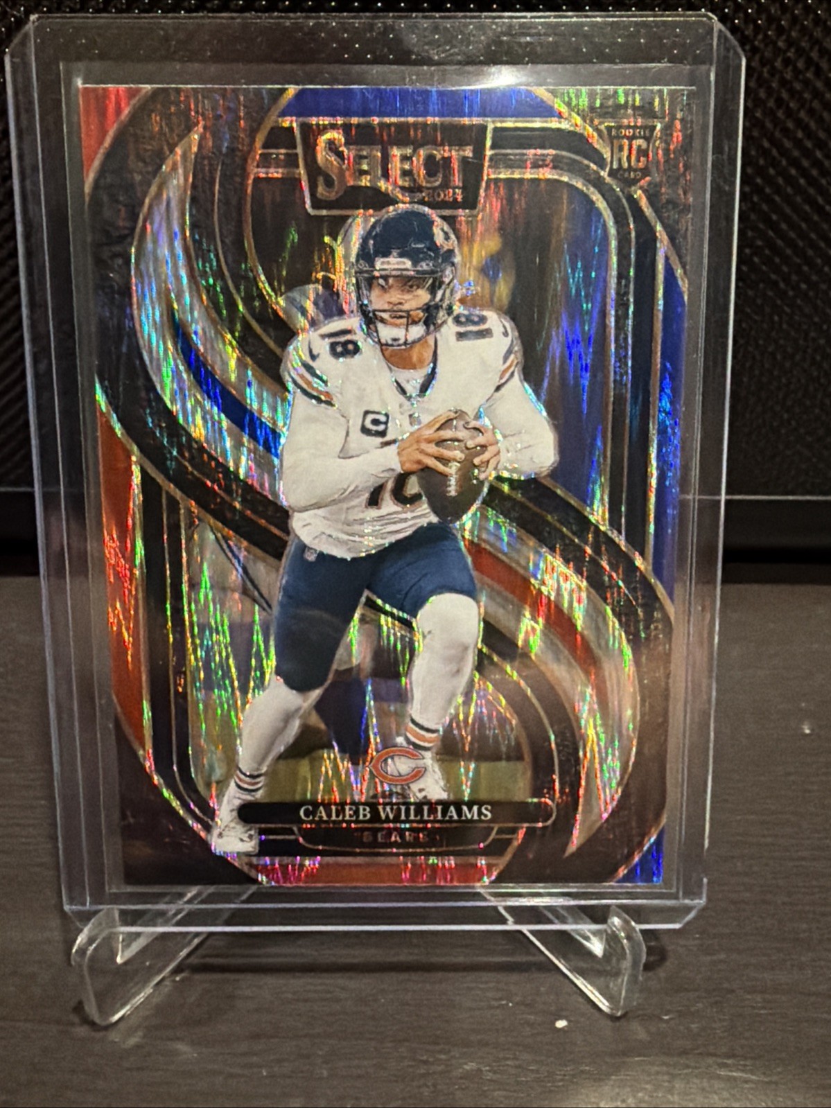 2024 Panini Select Premier Level Caleb Williams #114 Red & Blue Shock Prizm (RC)