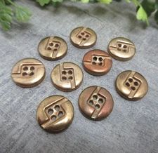 Flat Button Lot Of 9 Gold Copper Tone Metal Round 5/8 Inch 4 Hole Vintage