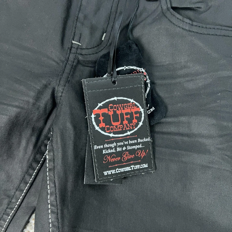 Cowgirl Tuff Jeans Women 28 Black Long Bootcut Western Stretch Denim Waxed Rodeo - Image 3 of 4