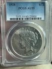 1928 Peace dollar , Lustrous AU-55 by PCGS , scarce date and grade