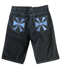 VTG Y2K Old Skool Embroidered Baggy Jean Shorts Jorts Hip Hop Streetwear Mens 38