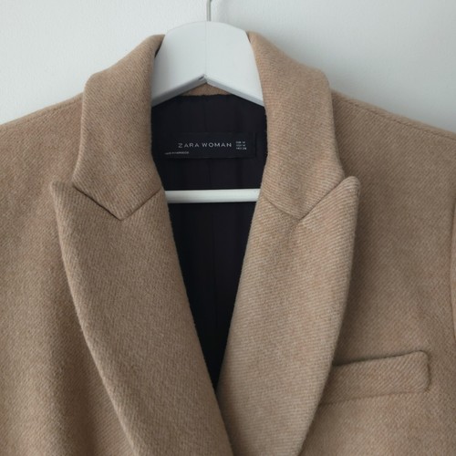 Zara Ladies Tailored Camel Brown Wool Blend Jacket Coat Size M Medium 10 12 - Picture 14 of 15