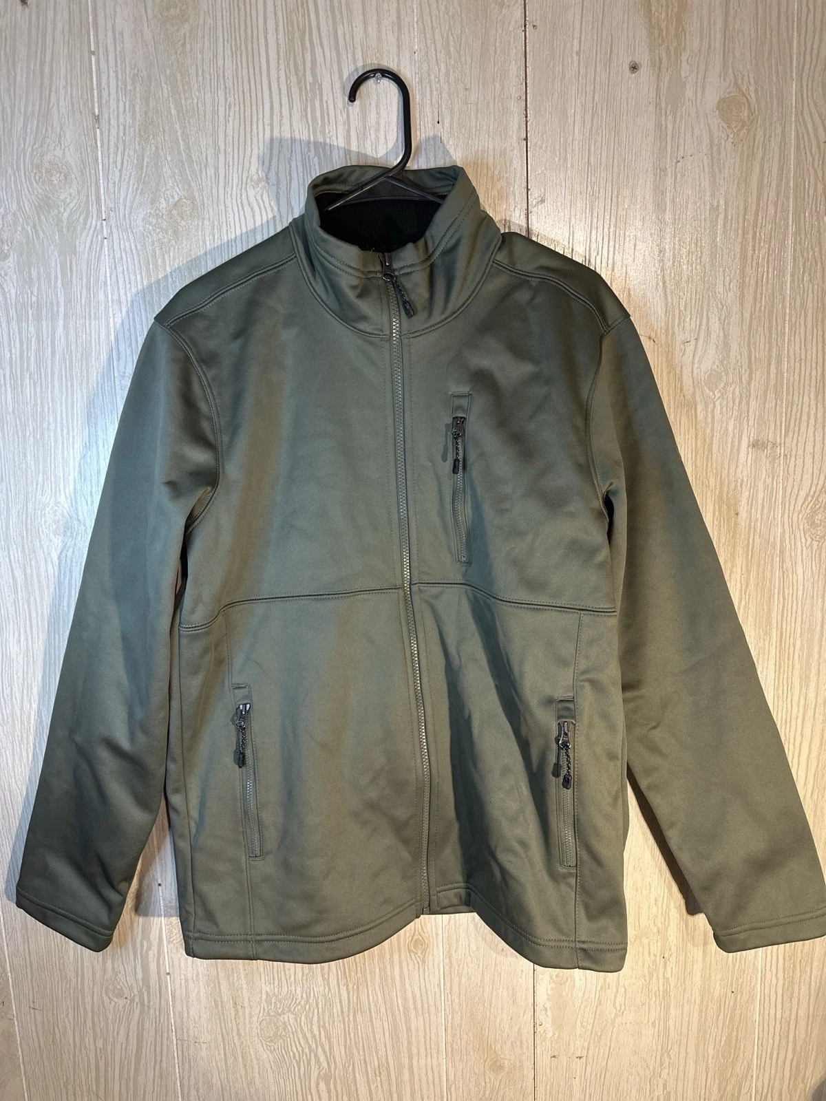 Swisstech Softshell Jacket Men’s S Green Full Zip Pockets Outdoor Casual