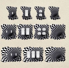 Black Optical Illusion Wall Plate Switch Wallplates Outlet Rocker Cover Gang