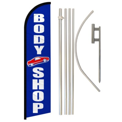Body Shop Windless Banner Swooper Advertising Flag Pole Kit Mechanic Auto Body