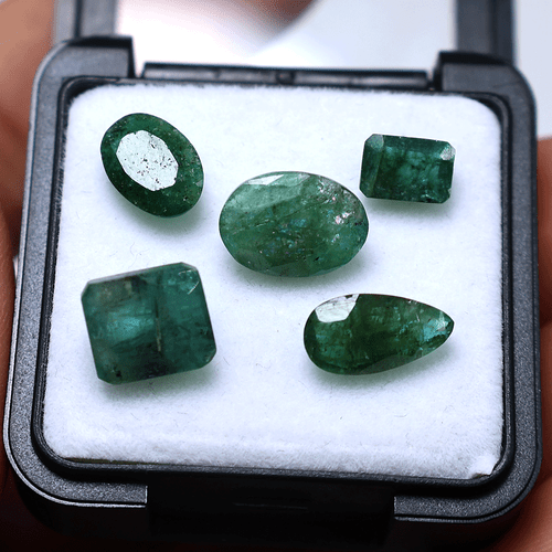 Lote de 5 piedras preciosas sueltas corte facetado de 7 mm-11 mm esmeralda natural sin tratar de Zambia - Imagen 4 de 10