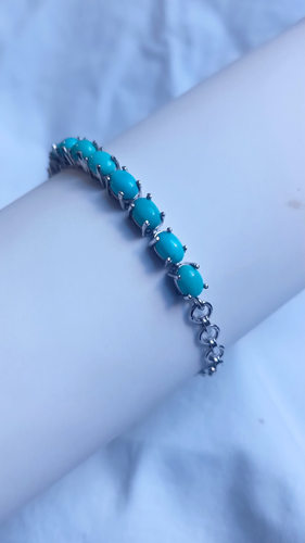 Pulsera Cabujón Ovalado Turquesa Natural Plata de Ley 925 Hecha a Mano Joyería - Vídeo 1 de 1
