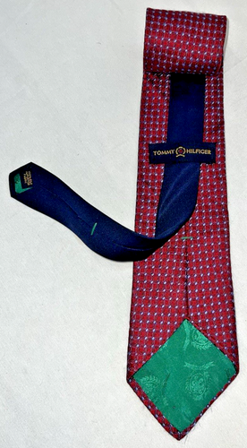 Tommy Hilfiger Men’s Necktie- 100% Silk 2-Tone Maroon and Navy-Blue Grid Pattern - Picture 1 of 17