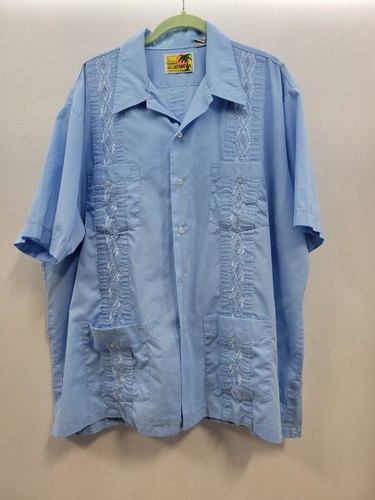 Das Original Haband Guayabera Hemd Herren XX 2XL blau Hawaii Knopfleiste 3646