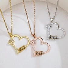 Personalized Heart Necklace with Engraved Beads - Dainty Gift for Mom, Her Women