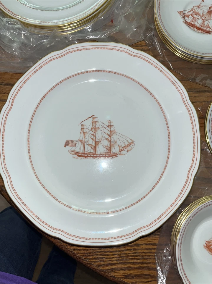 (4) Spode Trade Winds Red Gold Trim 5 Pc Place Setting Vintage W128 England New! - Image 2 of 4