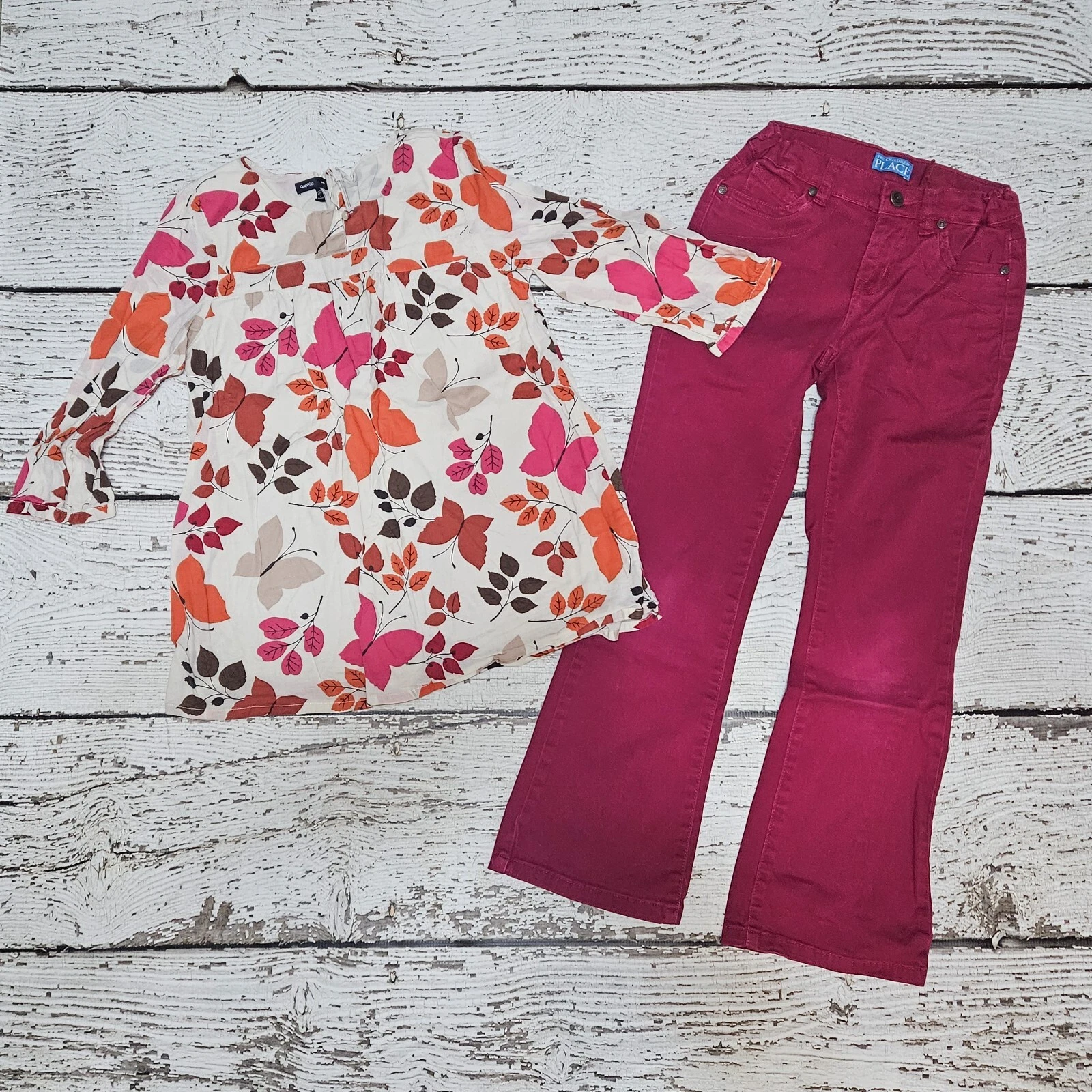 GAP KIDS 8 Floral Fall Leaves Boho Top, Pink Pants Adjustable Waist DC-TT20