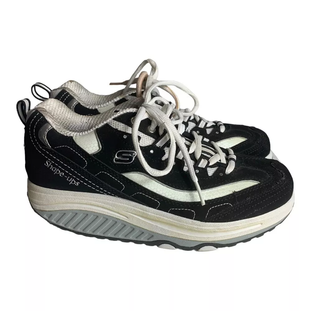 Skechers Shape Ups Curved Toning Walking Shoes Size 6.5 Black & White 11809  2010