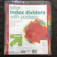 8 Count Letter Index Dividers With Pockets - Double Sided Pockets PVC-free