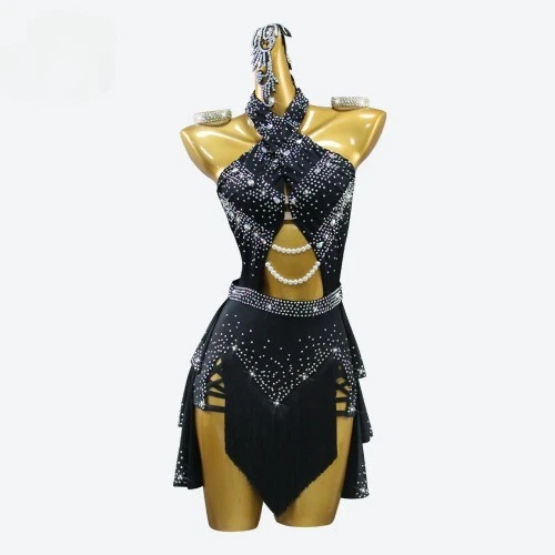 VETEMENTS Abito da festa nero costume danza latina sexy competizione vestiti gonna pratica