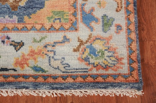 Traditional Oushak Indian Accent Rug Hand-Knotted Blue 4x6 ft - Picture 5 of 19