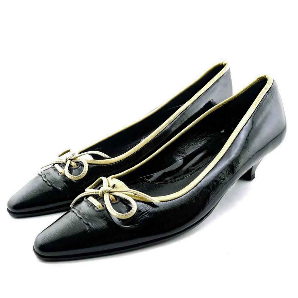 Zapatos de salón usados 2x charol negro VIA SPIGA de tacón bajo con lazo 7,5 M ITALIA Foto 2 de 4