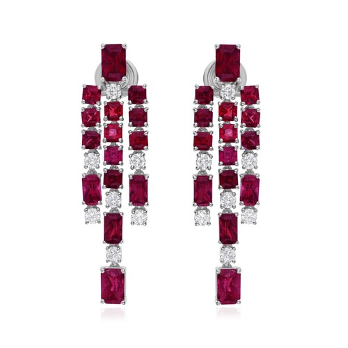 Natural H/SI Diamond Pink Spinel Gemstone Dangle Earrings 14k White Gold 9.47Tcw - Picture 2 of 12