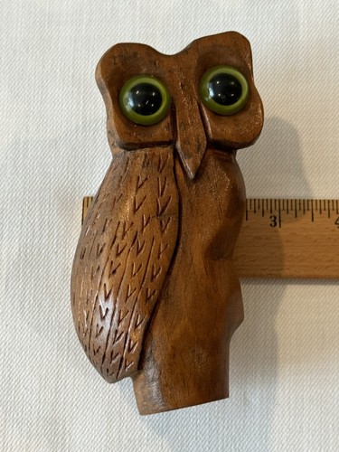 Vintage Hand Carved One If A Kind Green Eyed Owl Figure - Picture 3 of 16