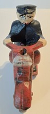 Reproduction Cast Iron Motorcycle with Rider Toy Red Black Painted 5"