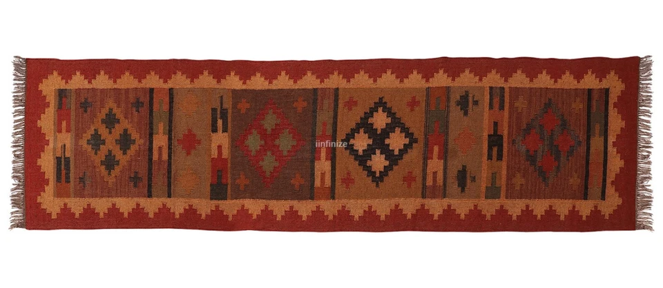 Handmade Kilim Runner Wool Jute Stair Rug Turki Kitchen Hallway Knitted Runner - Image 2 of 4