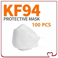 100 PCS WHITE KF94 Disposable Face Mask 4 Layers Protective Cover  Adult Size