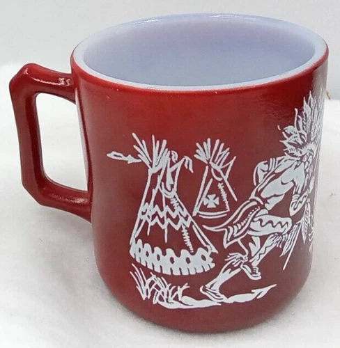 Hazel Atlas Child Mug Drinking Milk Glass Drum Handle Fire Reddish Brown Vintage