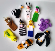 Knitted Finger Puppet Plush Stuffed Animals Crochet Lot of 10 Handmade Toys.....
